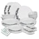 Melrich 56 Pcs Opal ware Dinner set Dishwasher safe Microwave safe Freezer safe 8 Dinner set 8 Dessert plate 8 Soup plate 8 Bowl 2 Large Bowl 2 Serving Plate 6+6 Cup &amp; Saucer 8 Soup Spoon BPA free