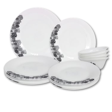 Melrich 12 Pcs Opal ware Dinner set Dinner and Dessert plate, Bowls Dishwasher and Microwave safe BPA Free Scratch and Break resistant