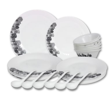 Melrich 24 Pcs Opal ware Dinnerware set Dinner and Dessert Plates Bowl and Soup spoon Dishwasher &amp; Microwave safe, Scratch Resistant use for kitchen restuarant