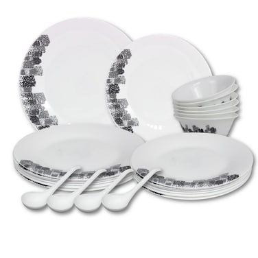 Melrich 16 Pcs Opal ware Dinnerware set Dinner and Dessert plate, Bowls and soup spoon Dishwasher &amp; Microwave safe, Scratch Resistant use for kitchen resturant