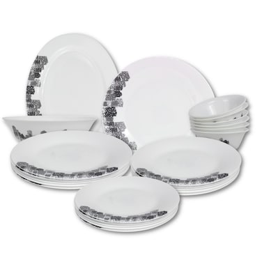 Melrich 34 Pcs Opal ware Dinner set Dishwasher safe Microwave safe Freezer safe 8 Dinner set 8 Dessert plate 8 Soup plate 8 Bowl 1 Large Bowl 1 Serving Plate BPA free