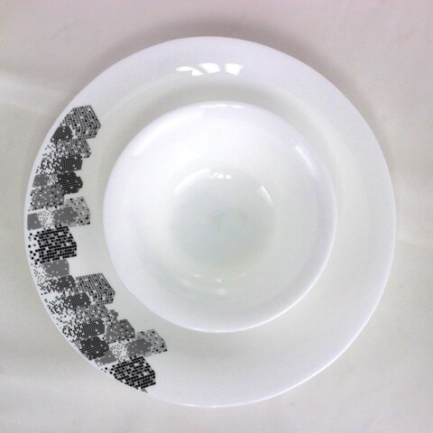 Melrich 46 Pcs Opal ware Dinner set Dishwasher safe Microwave safe Freezer safe 8 Dinner set 8 Dessert plate 8 Soup plate 8 Bowl 1 Large Bowl 1 Serving Plate 6+6 Cup &amp; Saucer BPA free