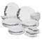 Melrich 46 Pcs Opal ware Dinner set Dishwasher safe Microwave safe Freezer safe 8 Dinner set 8 Dessert plate 8 Soup plate 8 Bowl 1 Large Bowl 1 Serving Plate 6+6 Cup &amp; Saucer BPA free