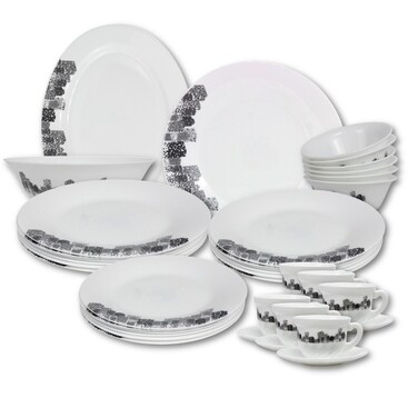 Melrich 38 Pcs Opal ware Dinner set Dishwasher safe Microwave safe Freezer safe 6 Dinner set 6 Dessert plate 6 Soup plate 6 Bowl 1 Large Bowl 1 Serving Plate Cup &amp; Saucer BPA free