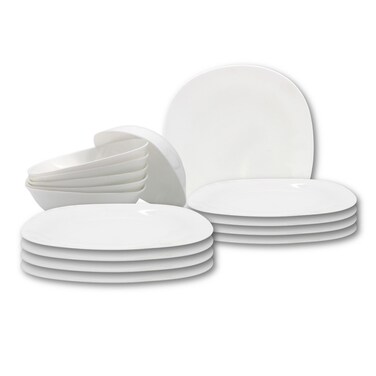 Melrich 12 Pcs Opal ware Dinner Set Dishwasher Safe Microwave Safe BPA-Free Freezer safe Dinner plate, Dessert Plate, Bowls White Round