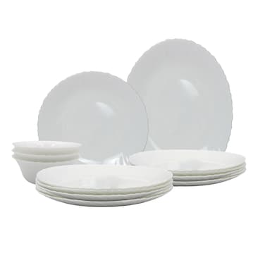Melrich 12 Pcs Opalware Dinner Set Dishwasher Safe, BPA Free Freezer safe Ideal for Home Party Restaurant Beautiful and Elegant Design White