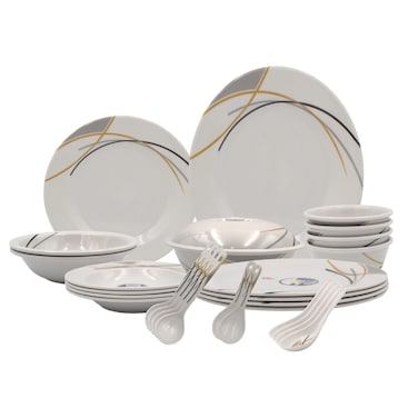 Melrich Melamine 26 PcsDinnerware set Dinner Soup salad plates bowls spoons serving plates Durable and Long lasting for kitchen Dishwasher safe