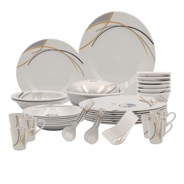 Melrich Melamine 38 Pcs Dinnerware set Dinner Soup salad plates bowls spoons serving plates Durable and Long lasting for kitchen Dishwasher safe