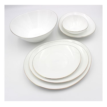 Melrich Dinnerware 36 Pcs Set Gold line Opal Glassware Microwave safe, Dishawasher safe, Heat Resistance 2 Oval Plate, 8 Dinner plate, 8 Soup plate, 8 Dessert plate, 2 Large Bowl, 8 Medium Bowl