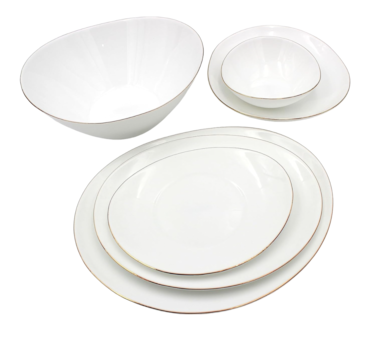 Melrich Dinnerware 26 Pcs Set Gold line Opal Glassware Microwave safe, Dishawasher safe, Heat Resistance 1 Oval Plate, 6 Dinner plate, 6 Soup plate, 6 Dessert plate, 1 Large Bowl, 6 Medium Bowl