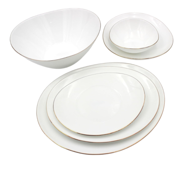 Melrich Dinnerware 12 Pcs Set Gold line Opal Glassware Microwave safe, Dishwasher safe, Heat Resistance 4 Dinner plate, 4 Soup plate, 4 Medium Bowl