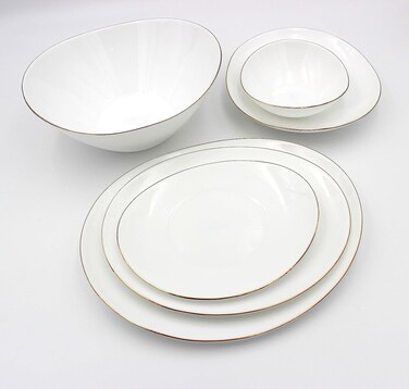 Melrich Dinnerware 20 Pcs Set Gold line Opal Glassware Microwave safe, Dishwasher safe, Heat Resistance 1 Oval Plate, 6 Dinner plate, 6 Dessert plate, 1 Large Bowl, 6 Bowl