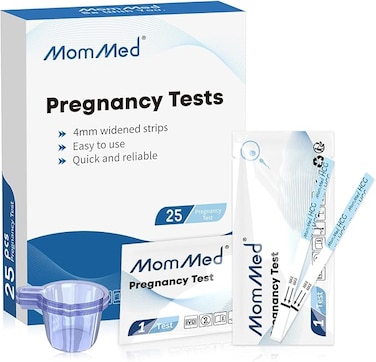 MomMed Pregnancy Test, 25 Hcg Pregnancy Test Strips with 25 Urine Cups, Rapid and Accurate Results, Women Home Testing, Early Pregnancy Tests