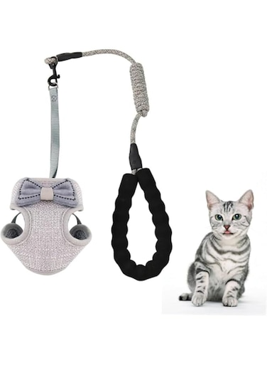 Erweicet Cat Harness, Adjustable Small Kitten &amp; Leash for Walking, Escape-Proof (Gray)