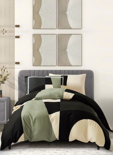 Digital Print Duvet cover Set, Queen Size Fits 150x200 cm - 4-Pcs Bed Set, ,Emirate Collection, Microfiber - 1 Duvet Cover, 1 Fitted Sheet, 1 Pillow Shams, 1 Pillowcases (Filler Not Include)
