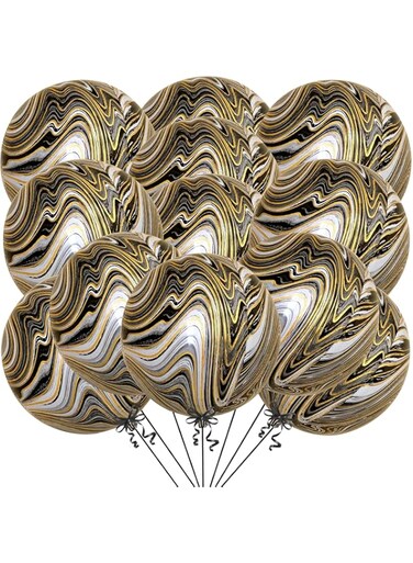 Jumbo Black Marble Balloons, 22 Inch - Pack of 12   360 Degree 4D Black Marble Foil Balloons   Black and Gold Marble Balloons for Black and Gold Birthday Decorations, Bachelorette Party Decorations