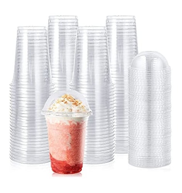 Vsell24&trade; 100PC Disposable Drinking Plastic Cup 14oz For Smoothie Coffee Water Juice Cups With Dome Lid Clear&hellip;