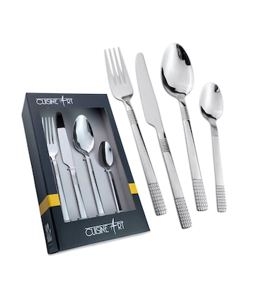 Art Jane 16 Piece Stainless Steel Cutlery Set, Silver   Dinner Fork, Knife, Spoon &amp; Tea Spoon Service for 4 Mirror Finish Tableware Set for Home Restaurant &amp; Gift Use Modern Ergonomic Design