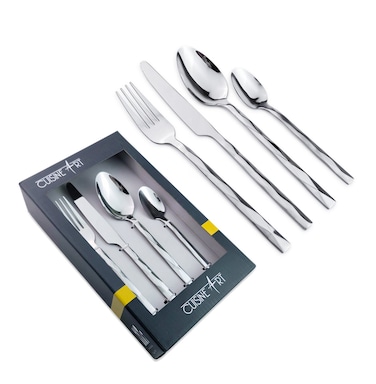 Art DIMA 16 Pc Stainless Steel Cutlery Set, Silver   Diamond Textured Handle Dinner Fork, Knife, Spoon &amp; Tea Spoon Service for 4 Tableware Set for Home Restaurant &amp; Gift Use, Dishwasher Safe