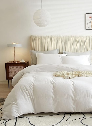 Home Single Size 4 Pieces Bedding Set Washable Cotton Snow White