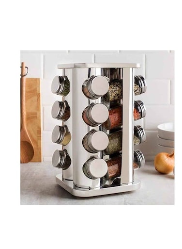 16pcs Jar Seasoning holder, condiment organizer, rotating base, 16pots, stainless steel and resistant glass, Home Kitchen