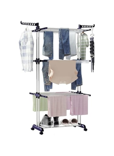 DECORHILLS Folding Drying Rack for Clothing 4 Tier Clothes Horses Rack Stainless Steel Laundry Drying Rack with Two Side Wings