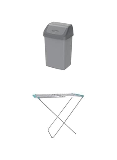 Cosmoplast 20L Waste Bin With Swing Lid Pearl Grey + Delcasa Large Folding Clothes