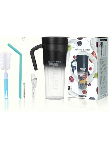 300W Turbocharged Portable Blender, 28 oz Large Capacity, 6 Blades for Smooth &amp; Creamy Shakes, USB Rechargeable, BPA-Free, Detachable Handle &amp; Straw Lid, Ideal for Travel &amp; Everyday Use