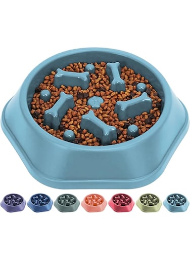 Kongon Dog Slow Feeder Bowl, Non Slip Puzzle Bowl - Anti-Gulping Pet Slower Food Feeding Dishes Interactive Bloat Stop Dog Bowls (Light Blue)