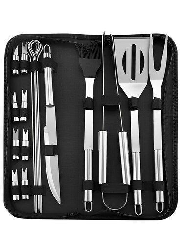 18PCS Grill Accessories Set for Outdoor BBQ and Camping - Durable Stainless Steel Utensils with Spatula, Fork, Tongs &amp; More - Ideal Gift for Men, Camp Chefs &amp; BBQ Enthusiasts