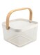 AJIODA Metal Mesh Steel Basket, Storage Organizer Basket Multi-functional Hanging Kitchen Baskets Fruit Basket Bin with Bamboo Handle for Kitchen Bathroom Picnic Decor Cabinet ., White