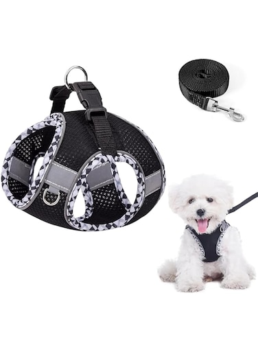 Aputue Small Dog Harness and Leash, Adjustable Reflective Breathable Mesh Step Dog Harness, Easy Walk Dog Harness for Small Medium Dog Cats, For Walking and Training, Easy to Use and Adjust