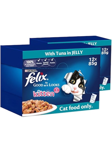 Felix Purina As Good As it Looks Kitten With Tuna In Jelly 85g, Pack of 24