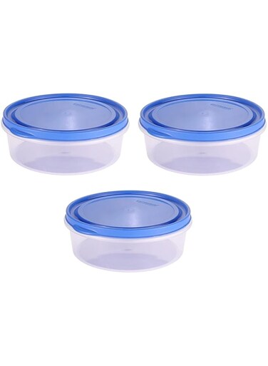 2heet Multi-Purpose Airtight 3 Pcs Khakhra Box Set Round Storage Container Roti Papad Chapati Storage Box Floral Sleek Box Khakhra Dabba Bread Box Garam Masala Food Storage Container (Navy Blue)