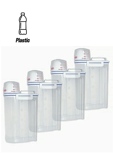 4 Pieces Kitchen Storage Box Set, Portable Dispenser Grain, Cereal, Rice Container with Measuring Cup