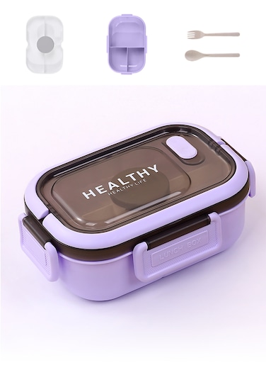 YAH HealthyLife Bento Lunch Box with Sauce Box - BPA-Free, Leak-Proof, 2 Stackable Layers with 6 Compartments, Microwave &amp; Dishwasher Safe, Includes Cutlery &amp; Handle for Easy Carrying