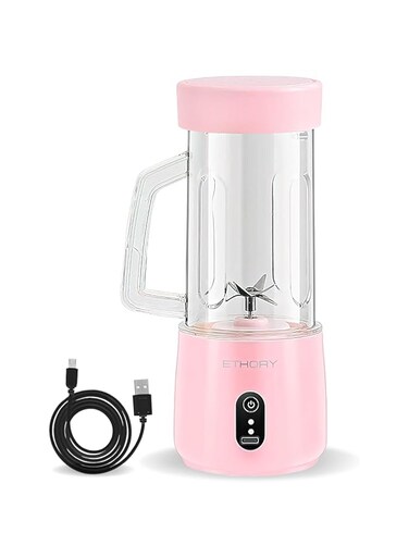 ETHORY New Electric Juicing Cup, Portable Mini Blender, Wireless Juicer Cup Smoothie Maker with 6 Blades, USB Rechargeable Fruit Juice Mixer 90W 380ML, with 1500mAh Rechargeable Battery Pink (Pink)