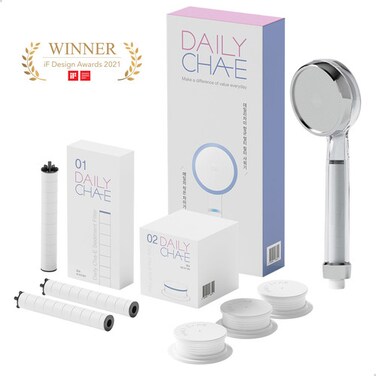 DailyCha-E Korean Shower Head and Twin Shower Filter Set A - with Antimicrobial Activated Carbon Fiber Filter - Water Filter for Removal of Bacteria, Heavy Metals, Chemicals, Odor from Tap Water