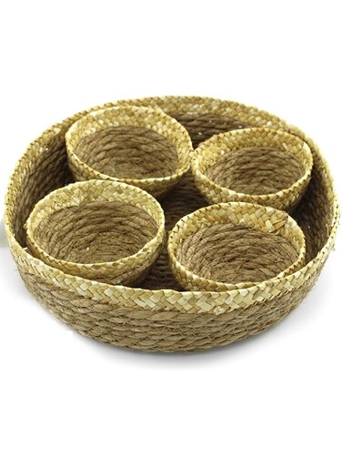 Woven Basket Set Big &amp; Small Storage Baskets for Home D&eacute;cor and Organization Handmade Natural Material Multi Living Room Kitchen Decorative and Durable (1BIG 28x7.7CM+4SMALL 11x6CM 5PCS)