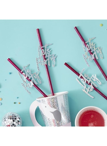 Ginger Ray Paper Straws Good Vibes Straws 16 Pieces 20 cm Length, Pink ,One Size ,GV-917