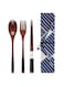 Chopsticks Fork Spoon Three Piece Wooden Travel Cutlery Set with Pouch, Reusable Environmental Protection Pure Wood Portable Utensils, Japanese Style Pattern Office Camping Cutlery (Blue)