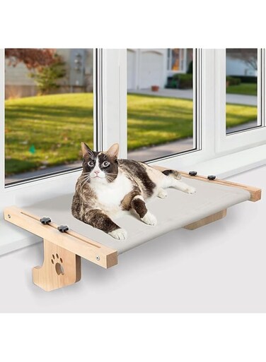 FDTY Cat Window Perch Wood Adjustable Cat Window Hammock Seat for Large Cats,Easy to Adjust &amp; Assemble Cat Window Bed for Windowsill,Besides,Drawer and Cabinet