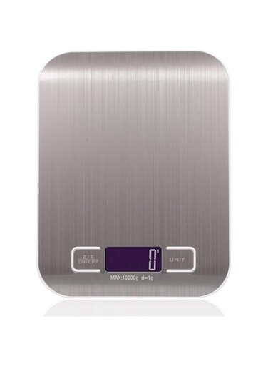 Khazna Electric Kitchen Scale Kitchen Scale Digital Food Scale 10Kg Measuring Range For Cooking Baking G Lb Oz Ml Kg Milk Ml Stainless Steel, Silver Range 10Kg