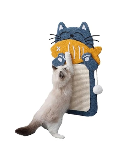 Azonee Scratch Posts with Hanging Ball, 23 x 10inches Cat Scratching Board Wall Hanging, Cat Eating Fish Shape Cat Scratch Pad for Indoor Cats or Kittens Playing Training Toys Pet Supplies