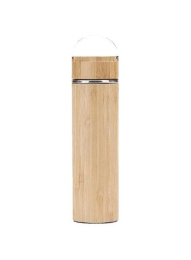 Bamboo Stainless Steel Flask Eco Friendly Vacuum Insulated Water Bottle with Portable Handle Premium Steel Interior and Natural Bamboo Exterior Durable and Stylish Drinkware - 500ml