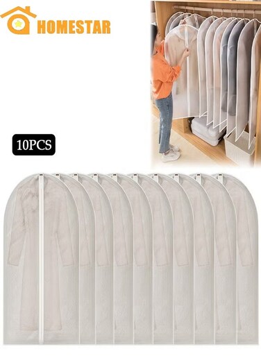 10 Pack Clear Garment Bags for Hanging Clothes with Full Zipper, Dust Proof Clothes Bag Travel Hanging Garment Bags for Closet Storage, Suit Bags for Long Clothes