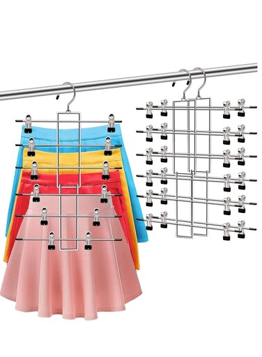 3 Packs 6Tier Pants Hangers with Clips, Non Slip Space Saving Hangers for Pants Jeans Scarf Trouser Tie Towel Silk Clothes