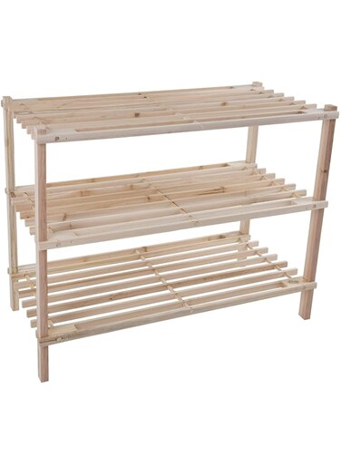 Lavish Home Wood Shoe Rack, Storage Bench &ndash; Closet, Bathroom, Kitchen, Entry Organizer, 3-Tier Space Saver Shoe Rack by,Light Woodgrain
