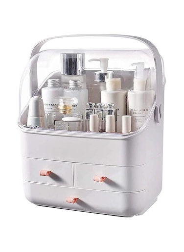 Makeup Box Jewelry Organizer Box Earring Holder Organizer for Women Girls Cosmetic Organizer Box with Lid Makeup Display Boxes, Skincare Organizers (White) [Makeup Organizer] [ Jewelry Box]