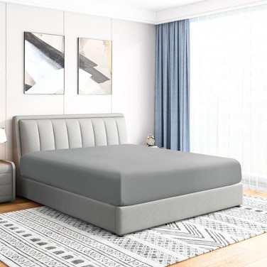 MUSA&Acirc;&reg; Deep Pockets Fitted Sheet - 100% Cotton Luxury Bedding Set (Grey, 200 x 200cm)